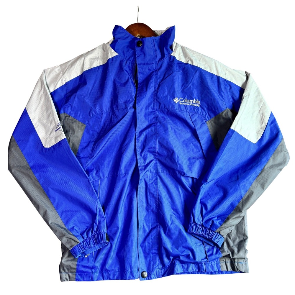 Columbia Mens Rain Jacket L Blue Colorblock Omni-Tech Windbreaker Gorpcore Camp